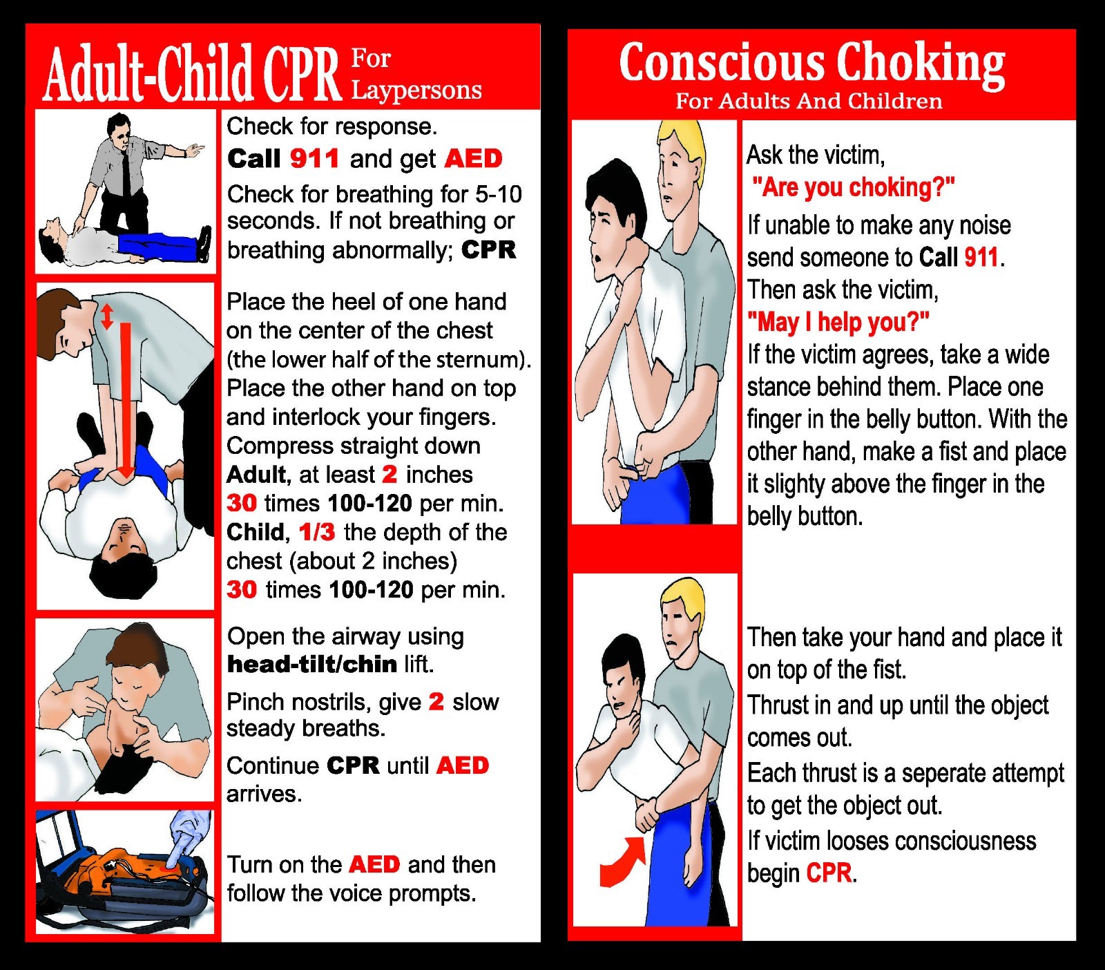 4 Panel CPR/Choking/Stroke/Heart Attack/Falls/Shock Reference Cards LOT OF 250