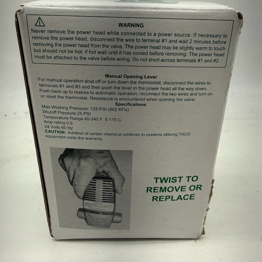 Taco Comfort Solutions Made Easy Boiler Replacement Power Head Zone Valve No Box