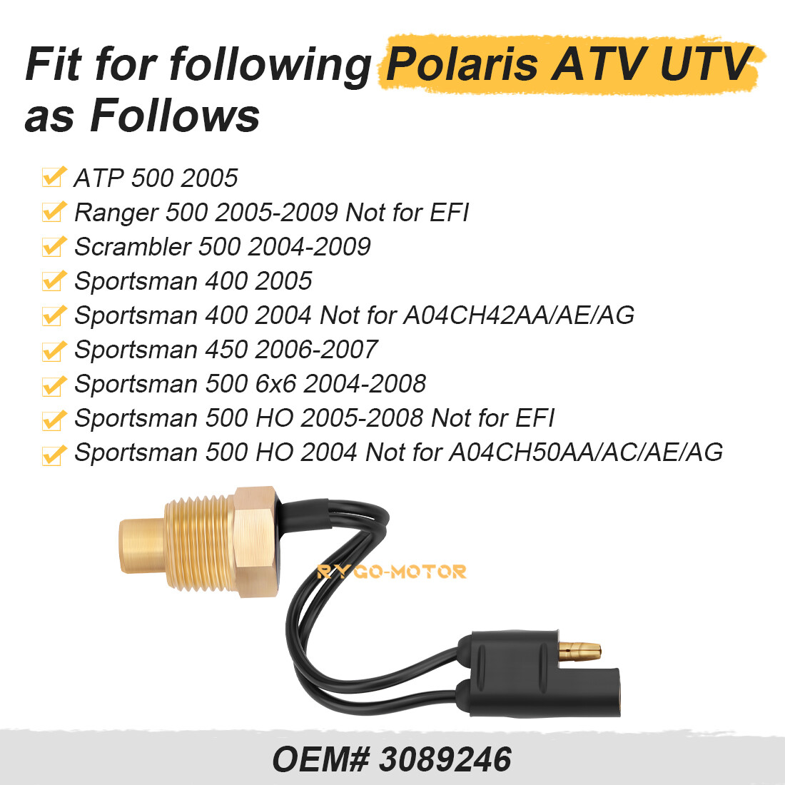 Fan Heat Temp Sensor Switch for Polaris Ranger Scrambler Sportsman 500 3089246
