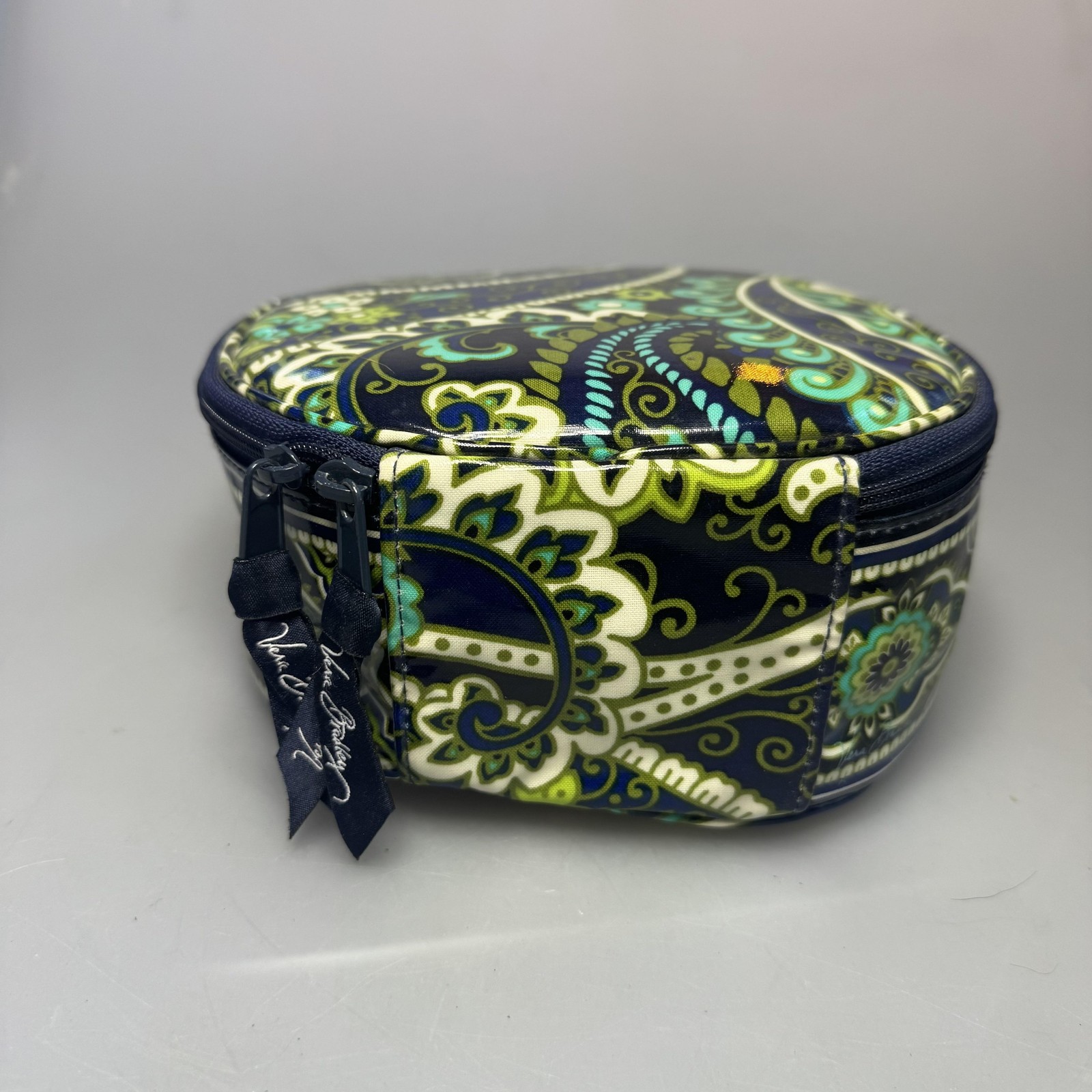 Vera Bradley Hatbox Cosmetic Bag Rhythm & Blues Blue Green Print Travel Case