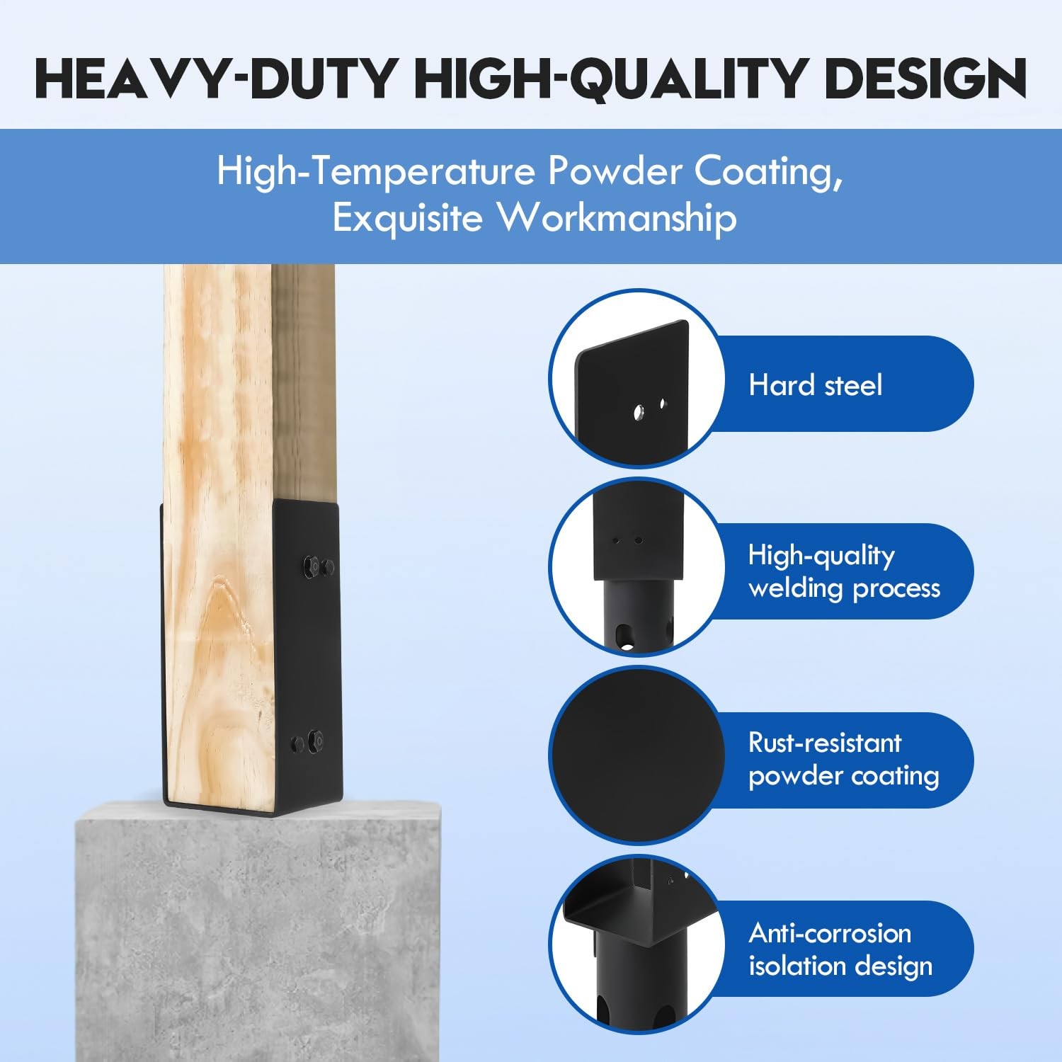 4x4 Concrete Post Base Holder,4 Pack,Heavy Duty U-Shape Metal Fence Post Bracket