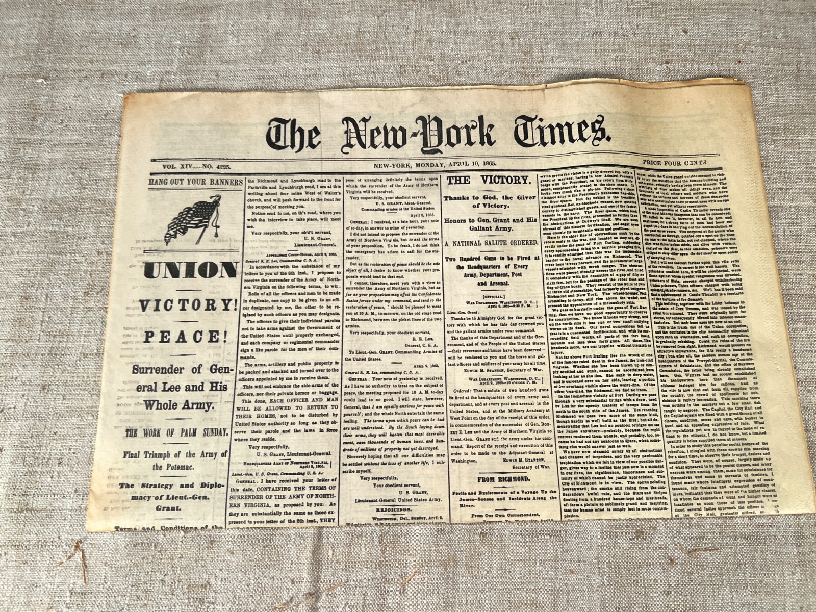 Lot of 5 NEW YORK TIMES 1861-1865 Major events in Civil War, Reprod. of original