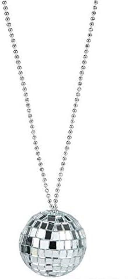 2 Pack - Silver 70s Bling Mirror Disco Ball (2") 26" Chain Necklace Costume DJ