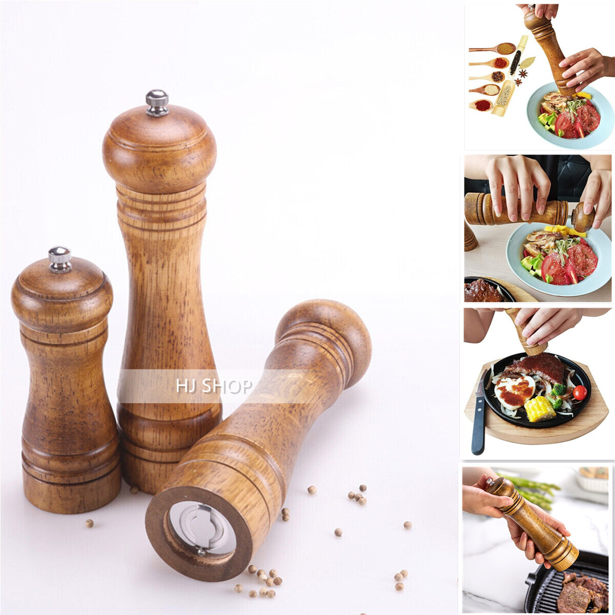 Kitchen Tools Cooking Pepper Grinder Hand Movement Wood Pepper Mill