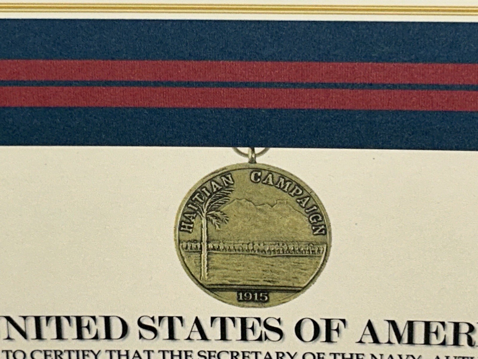 HAITIAN CAMPAIGN (NAVY) COMMEMORATIVE MEDAL CERTIFICATE ~ W/PRINTING TYPE-1