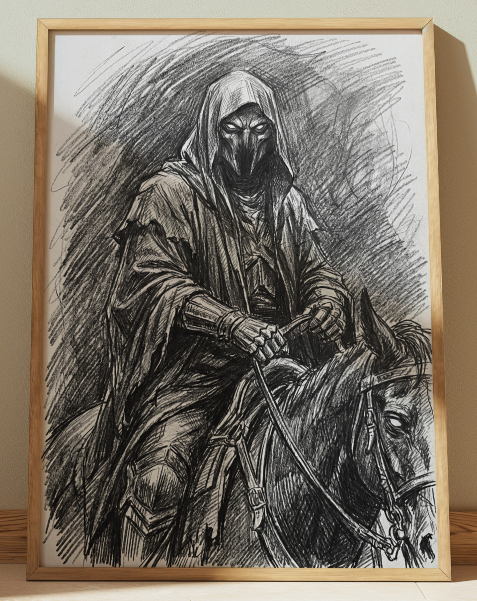 NAZGUL LORD OF THE RINGS DRAWING PRINT PORTRAIT SKETCH 8" x 10"  WALL ART PRINT