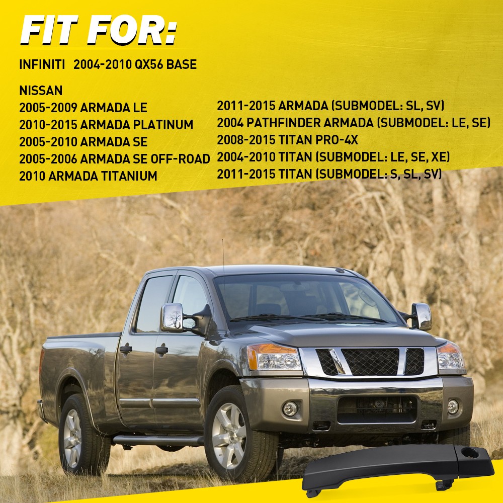 For Nissan Titan 2004-2015 Full Driver Passenger Black Outside Door Handle 4-40X