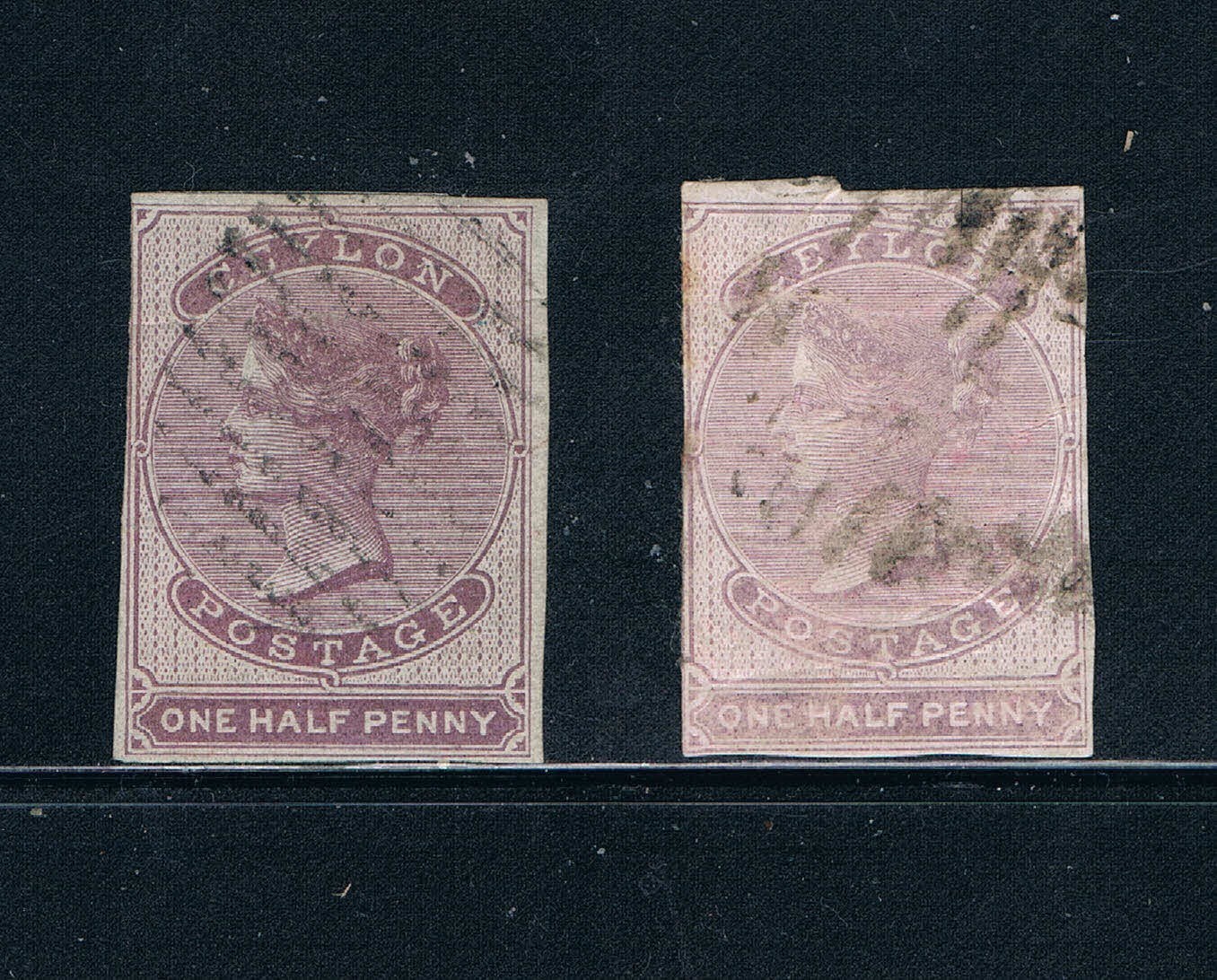 Ceylon 1857-64 - ½d Set - Imperf-Unwatermarked - SC 14-15 [SG 16-17] - USED S4