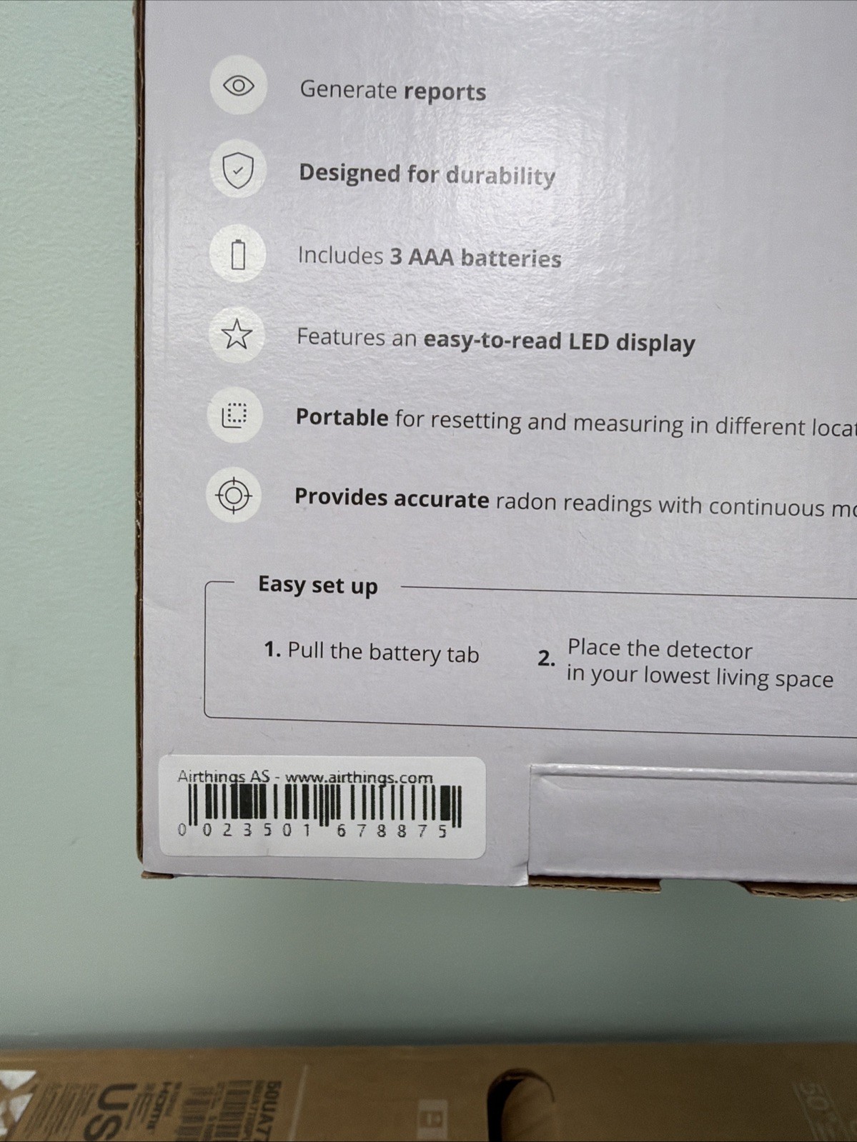 Airthings Battery Operated Digital Radon Detector 2350