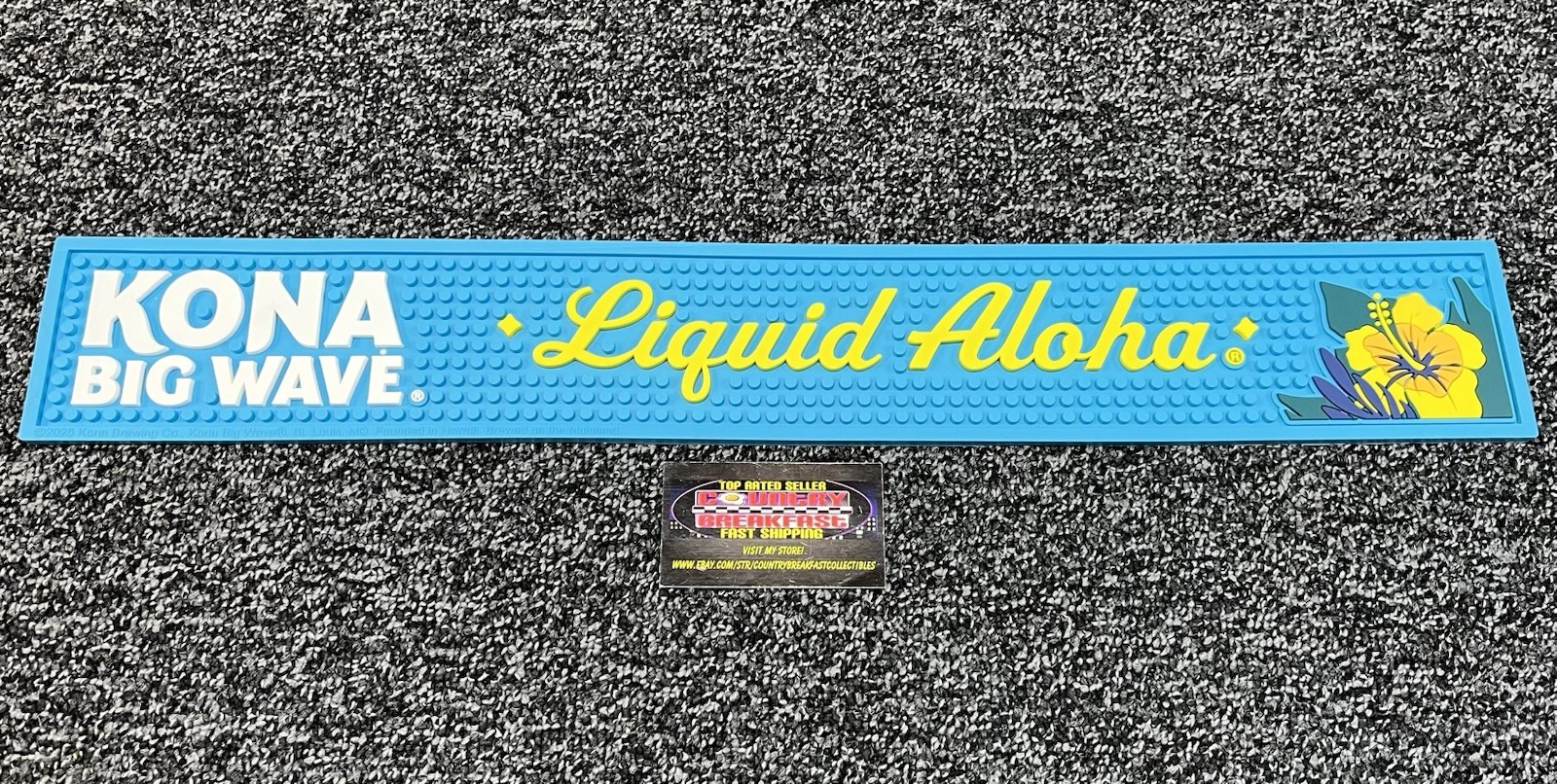 Kona Big Wave Liquid Aloha Rubber Bar Rail Spill Mats x2 - 24x3.5” - Brand New!