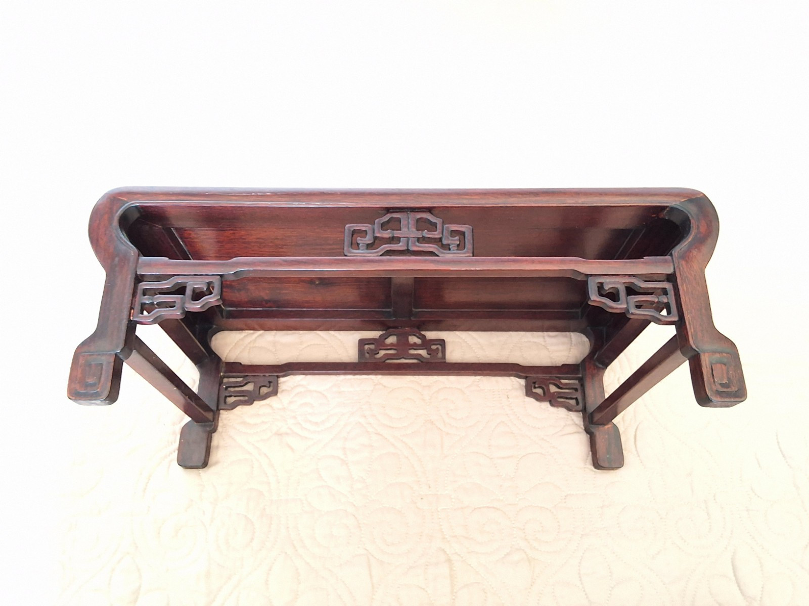 Pair MCM Oriental Asian Mahogany Brown Rectangular Shrine Table Set Bonsai Vtg