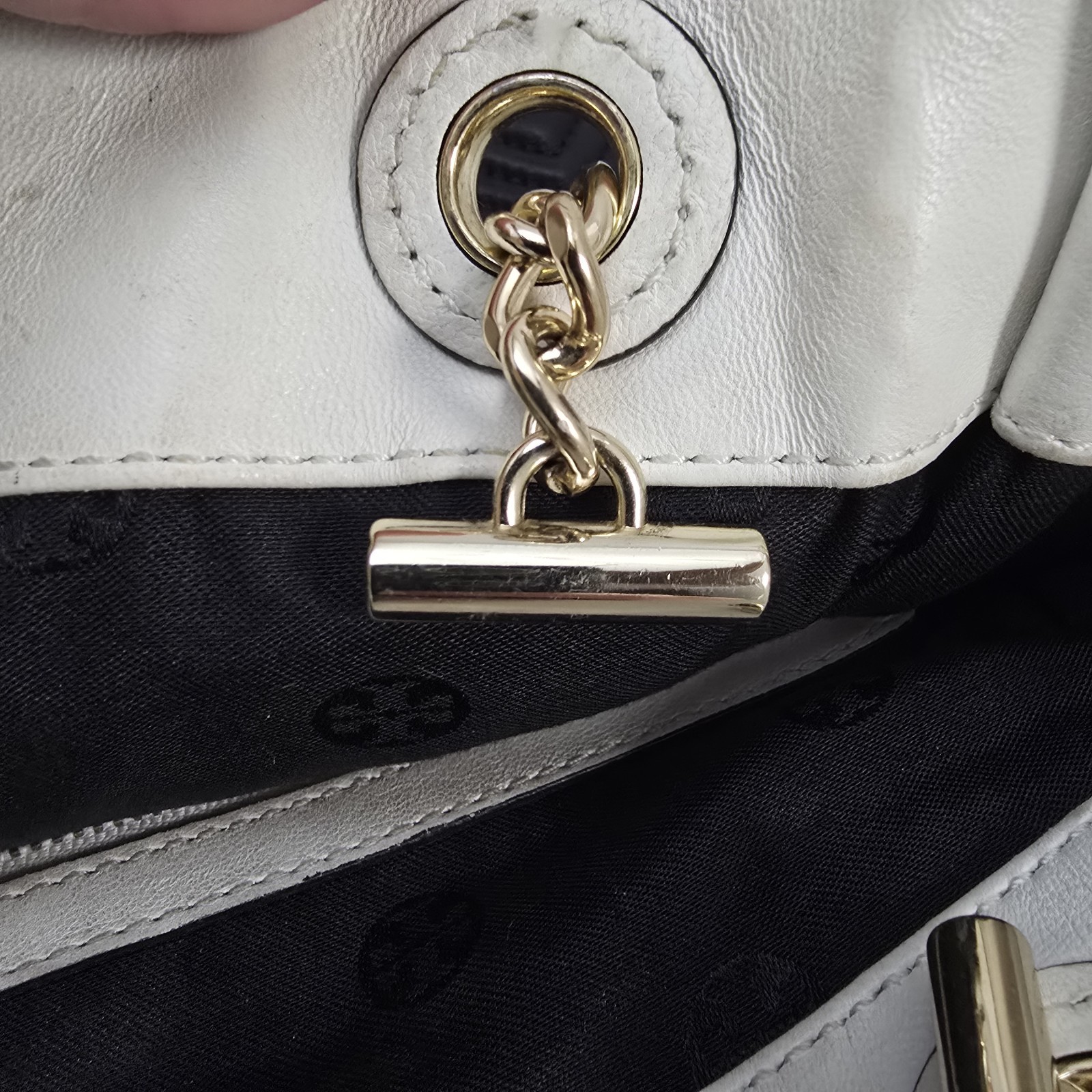 Tory Burch Fleming Quilted Leather Tote Black Ivory Chain Shoulder Bag