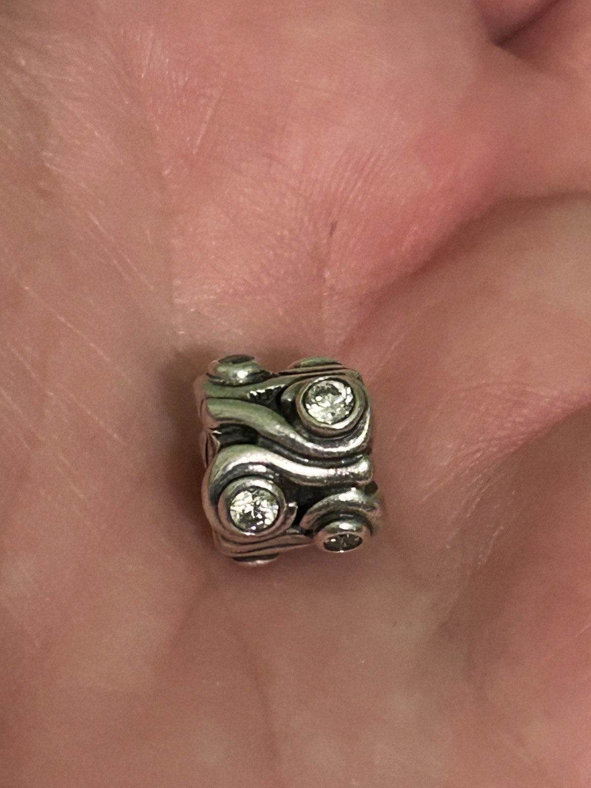 Pandora Sterling Silver Retired Ocean Wave Clear CZ Bead Charm 790369CZ