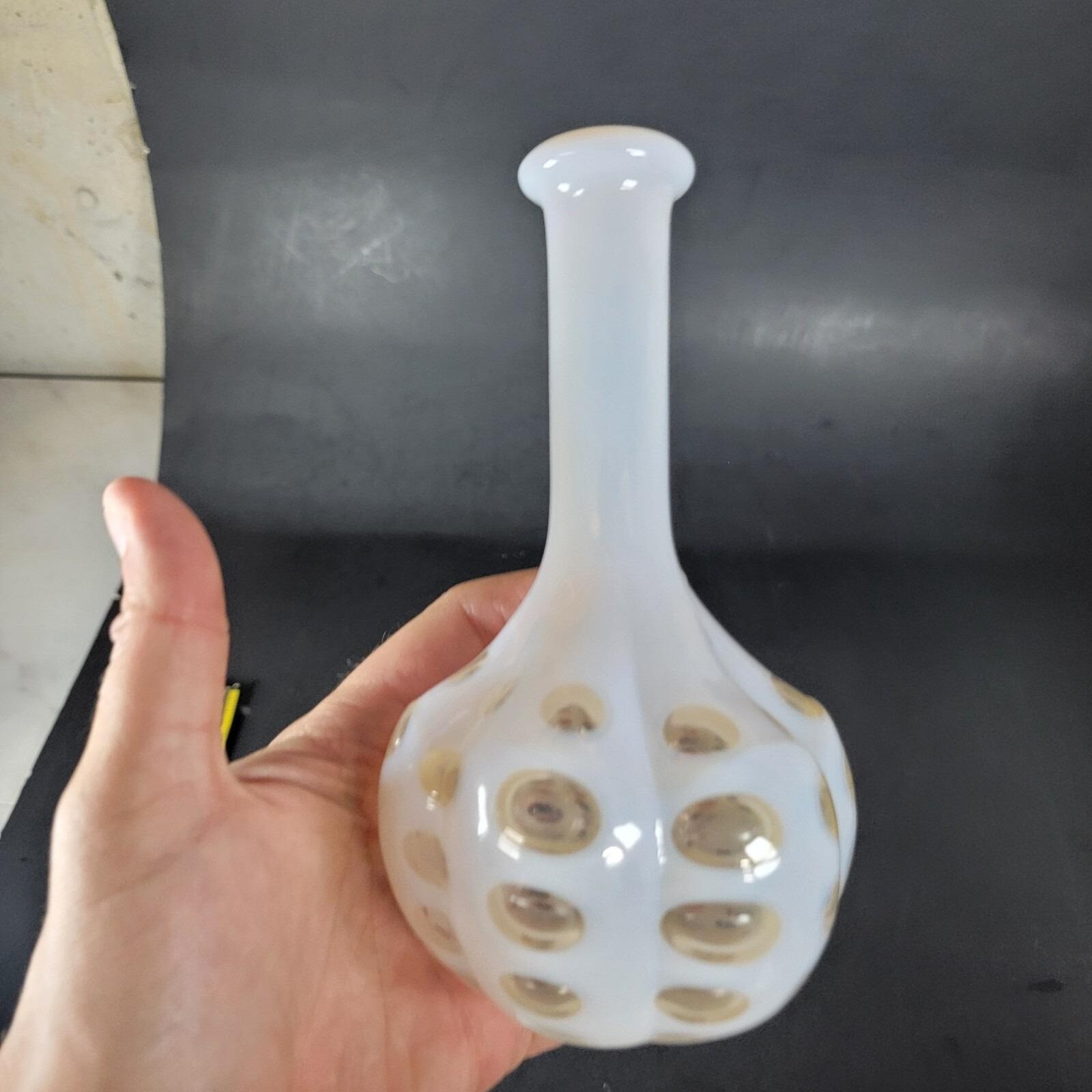 Fenton Art Glass Barber Bottle Old Coin Dot Milk White 7" no Top