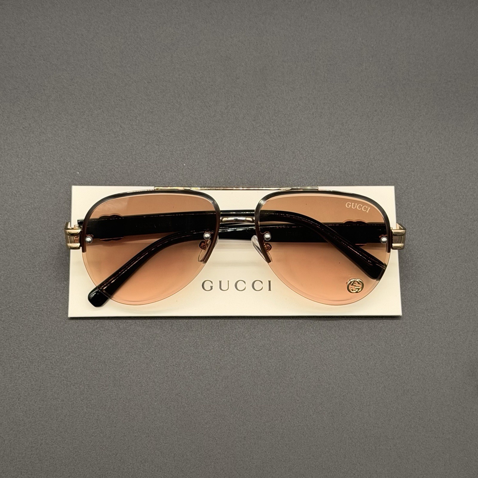 Gucci GG1220S Sunglasses Black Brown Pink Gold Frame Ships Same Day