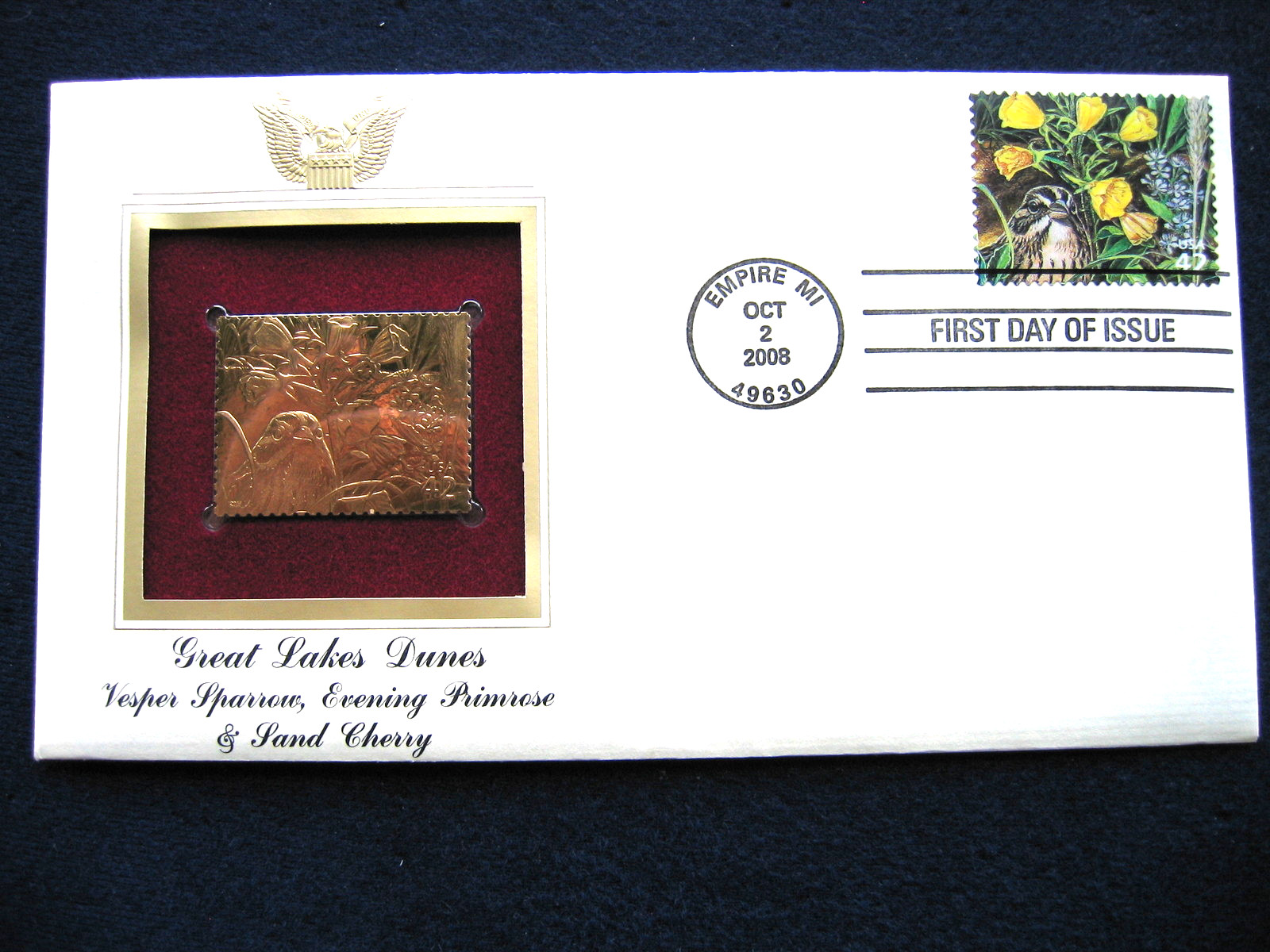 2008 Vesper Sparrow Evening Primrose Sand Cherry replica Gold Golden Cover Stamp