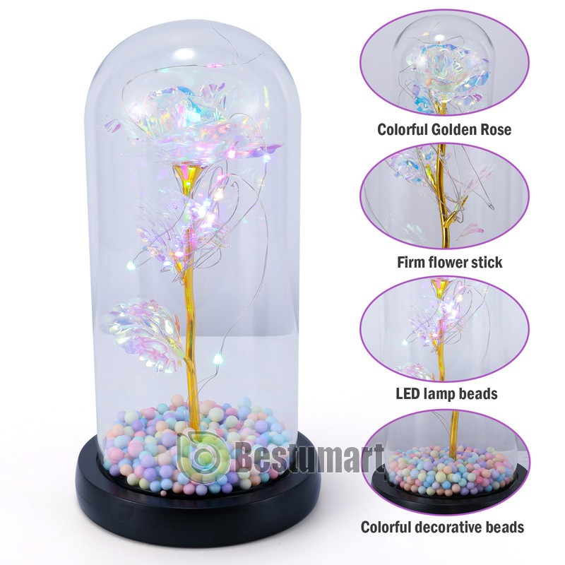 Forever Galaxy Rose Flower In Glass Dome LED Light Eternal Gift Valentine's Day