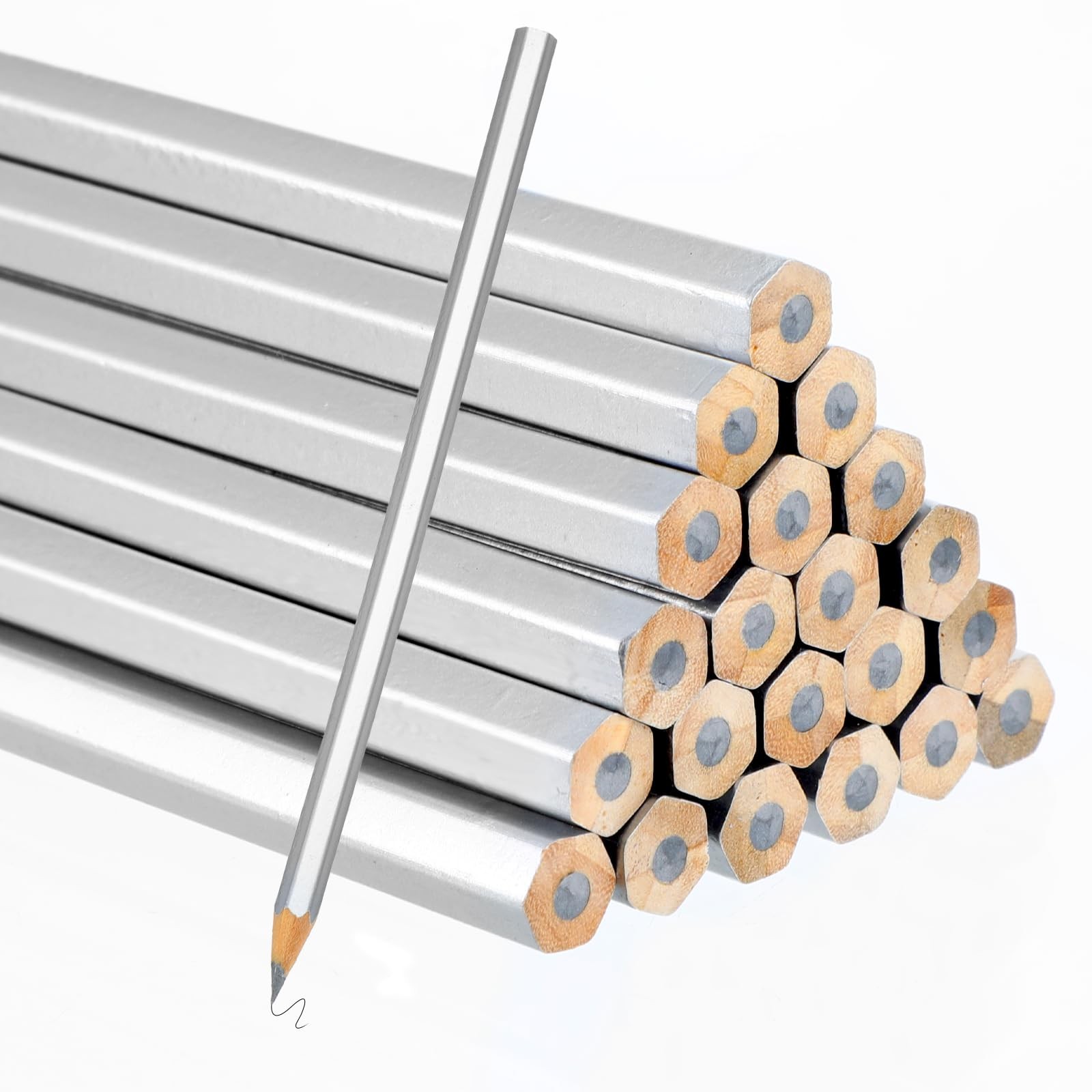 24 Pack Silver Streak Welders Pencil Metallic Marking Pencil Metal Pencils Fo...