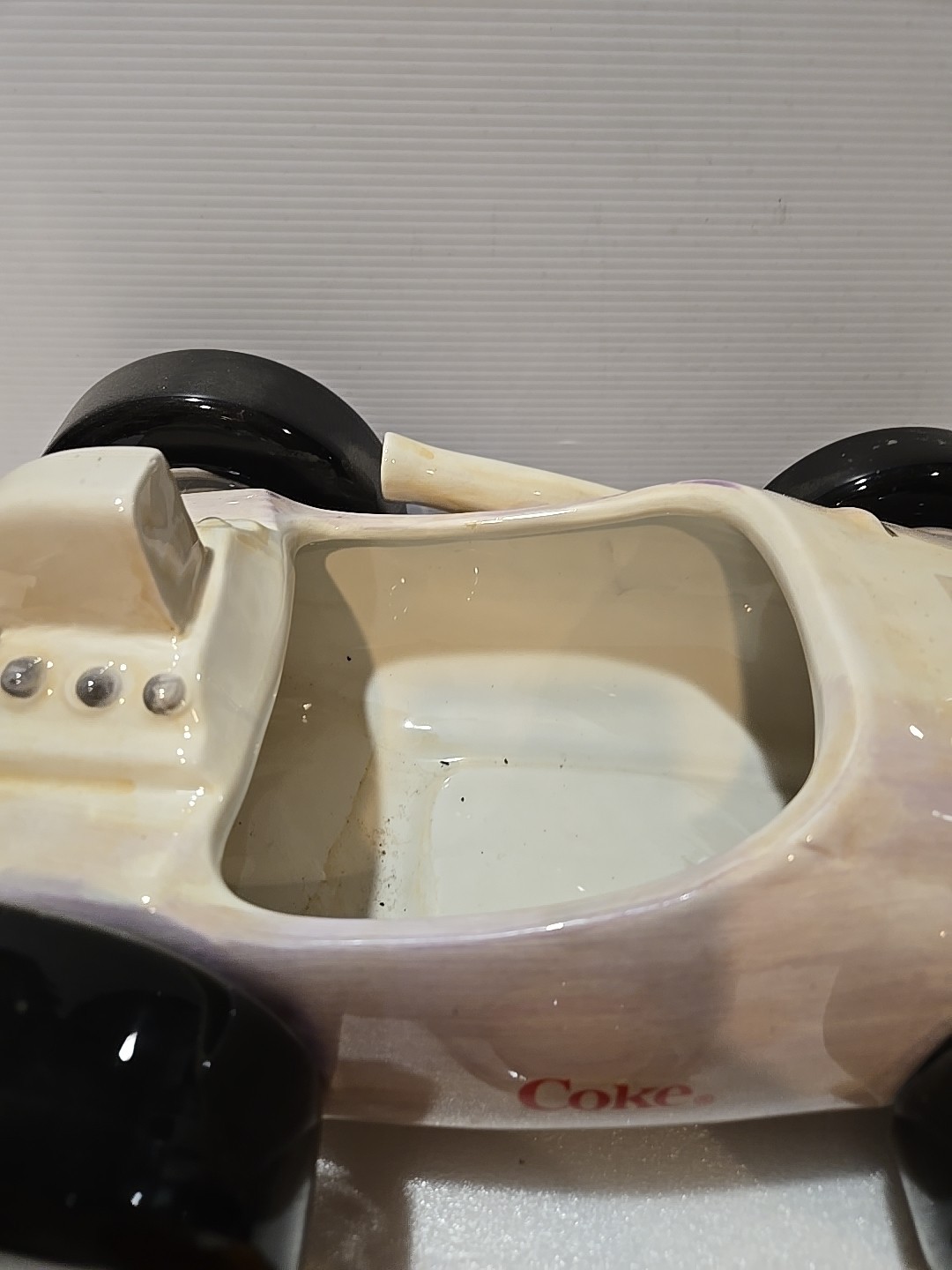 Vintage 2002 Coca-Cola COKE 14" Porcelain Race Car Cookie Jar, Very Good Shape