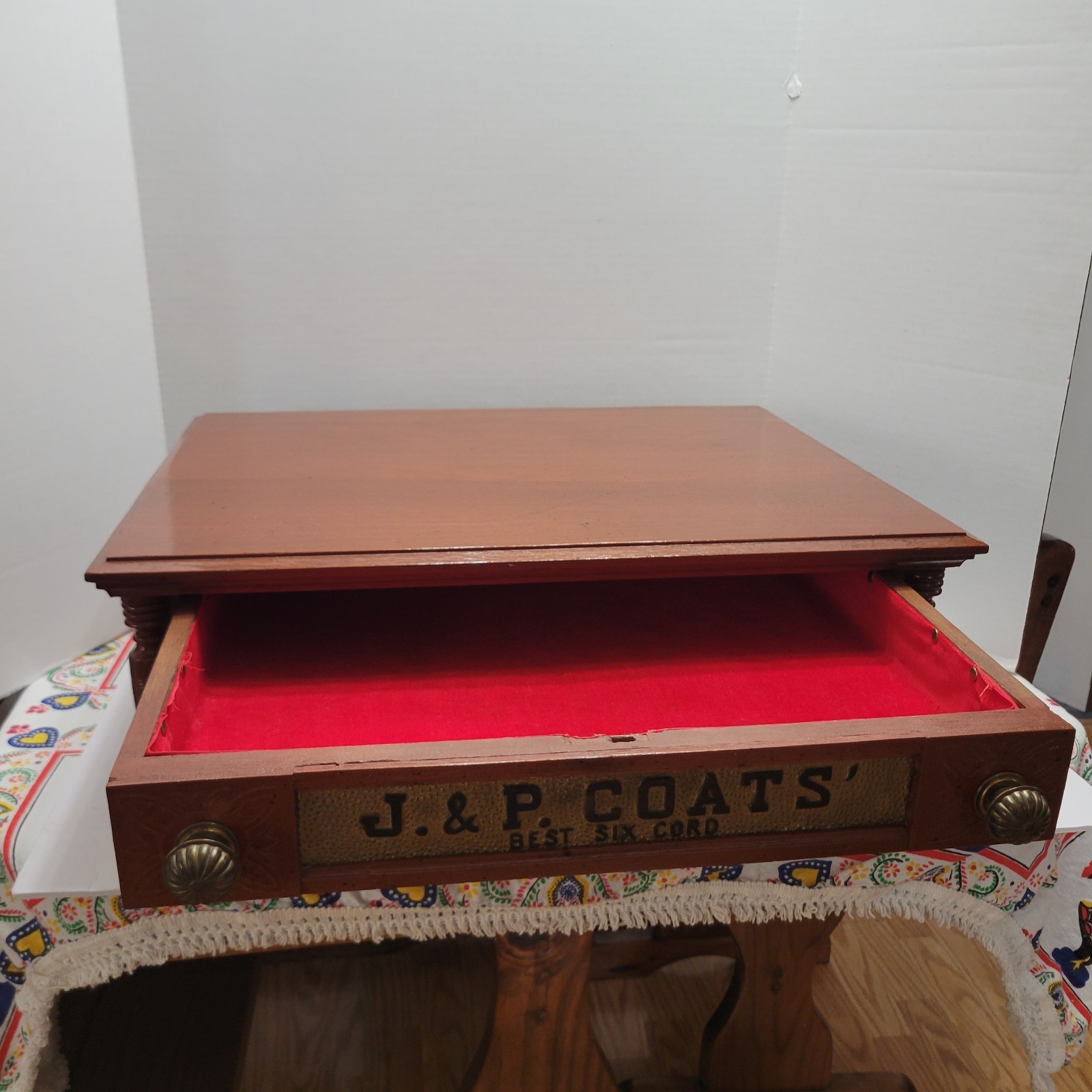 Antique J & P Coats 2 Draw Wood Spool Cotton Cabinet Counter Top Store Display