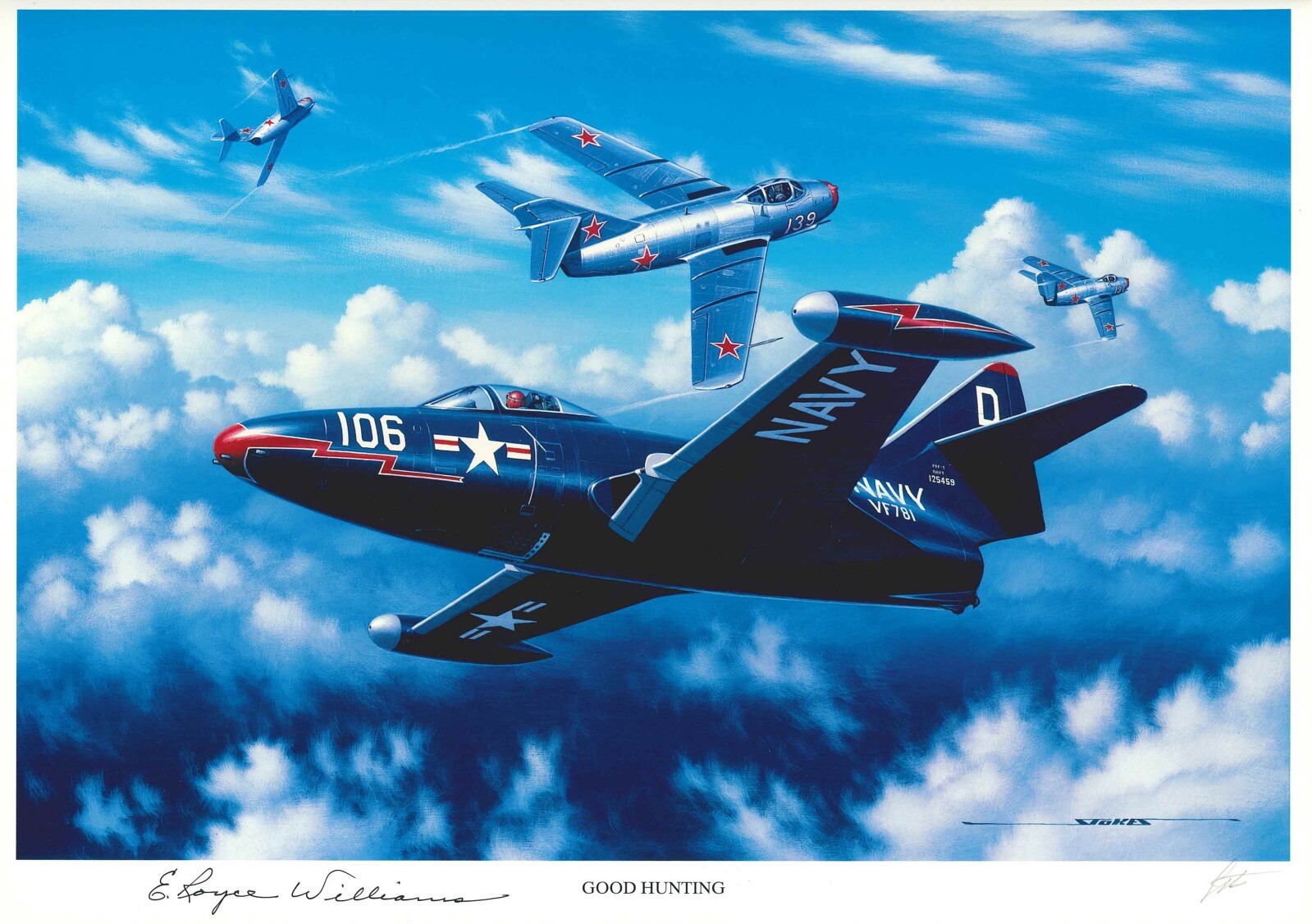 ROYCE WILLIAMS SIGNED GOOD HUNTING STAN STOKES PRINT KOREAN WAR PILOT