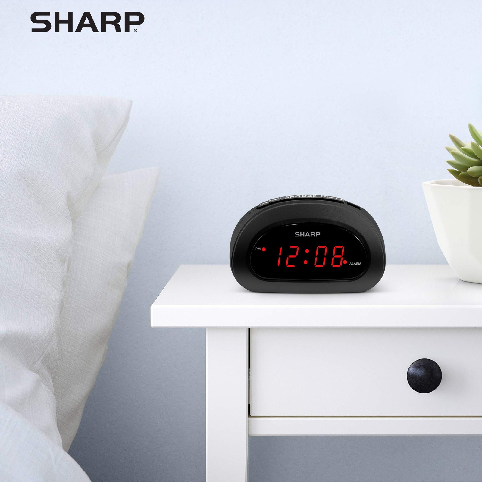 Sharp Small, Space-Saving Digital Alarm Clock – Compact Bedside Clock with La...