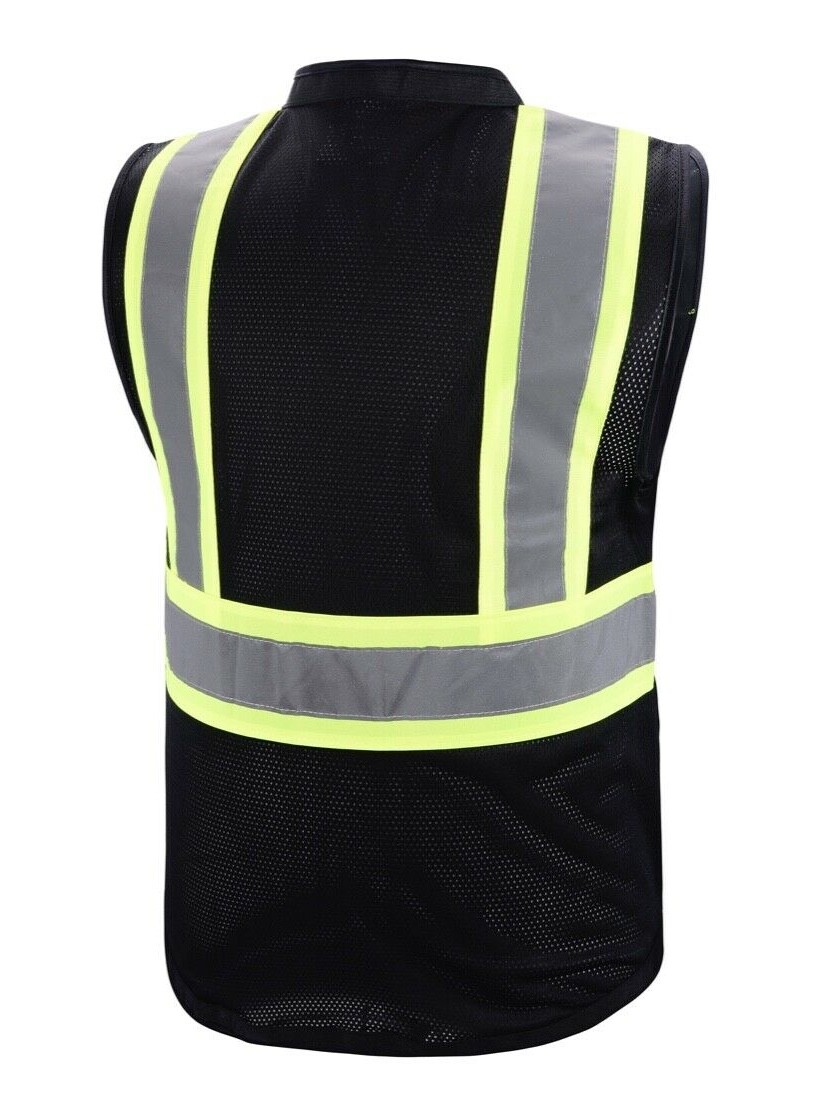 Black Two-Tone Safety Vest with Multi-Pocket Tool Storage