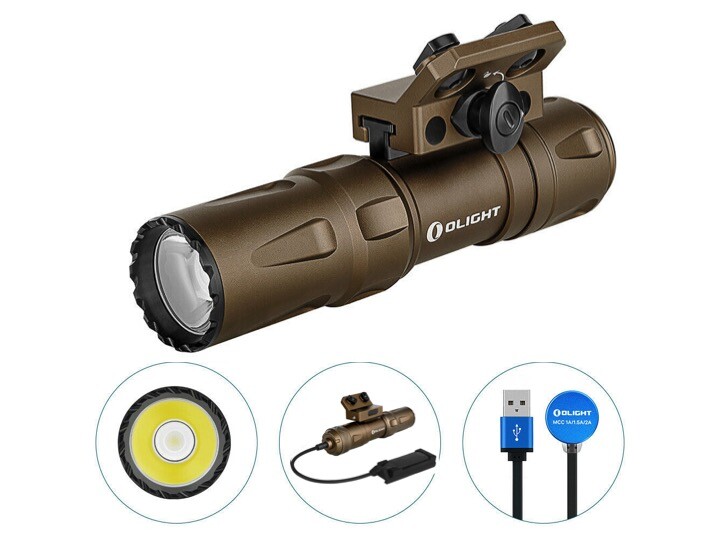 OLIGHT Odin Mini 1250 Lumen M-LOK Rail Mounted Tactical Light, Black& Desert Tan