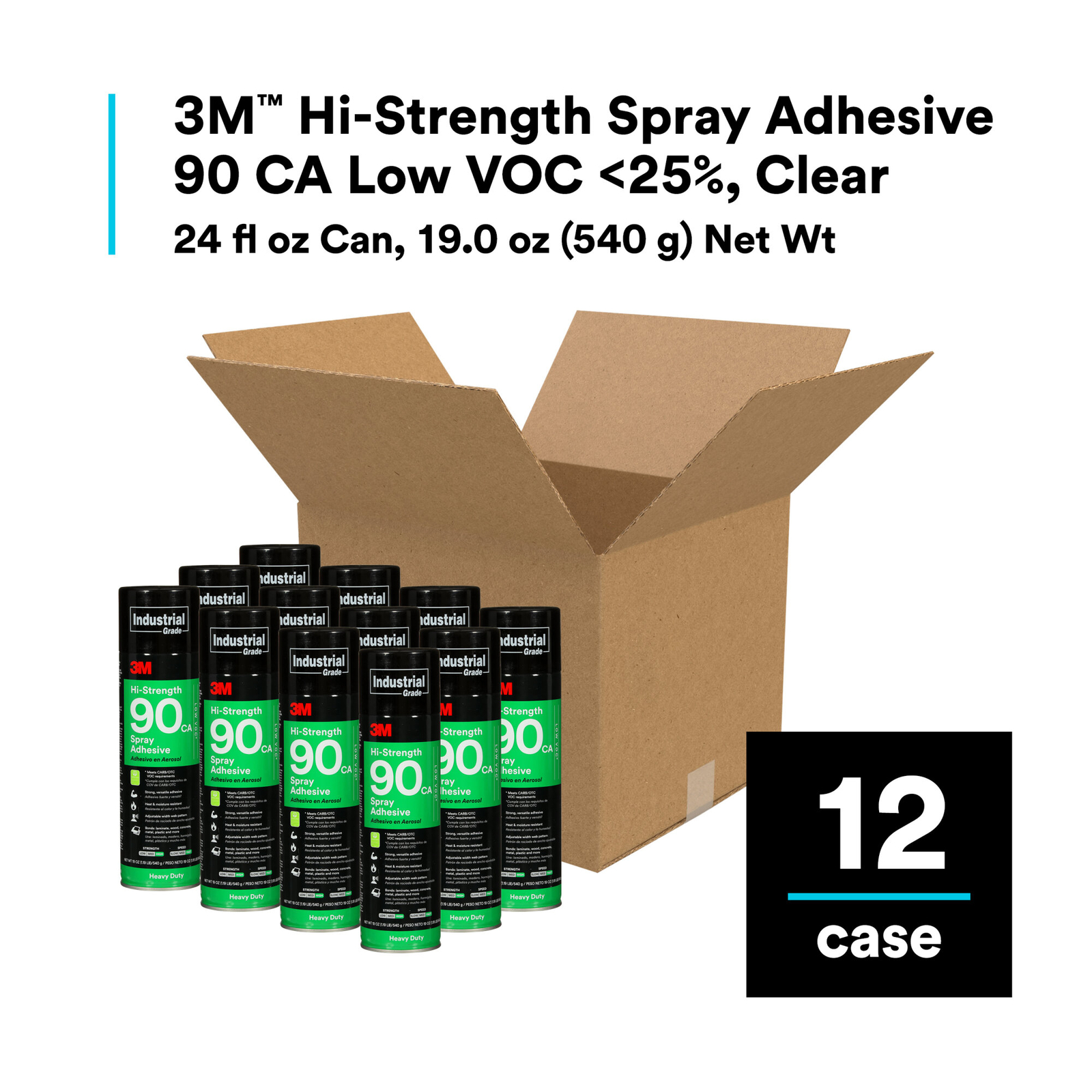 3M Hi-Strength Spray Adhesive 90 CA, Low VOC 25%, Clear, 24 fl oz Can