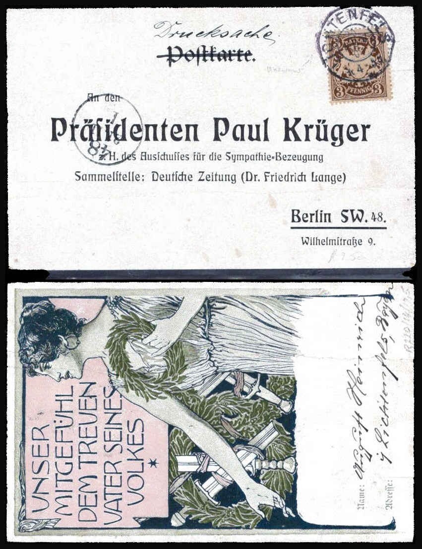 GERMAN SYMPATHY COVER TO PRESIDENT PAUL KRÜGER