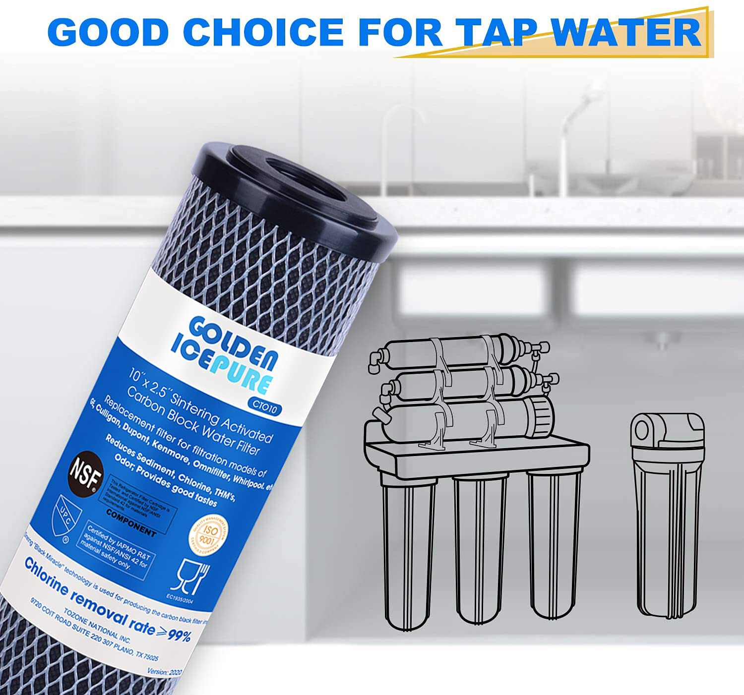 1 Micron 2.5" x 10" Whole House CTO Carbon Sediment Water Filter Cartridge,4PACK