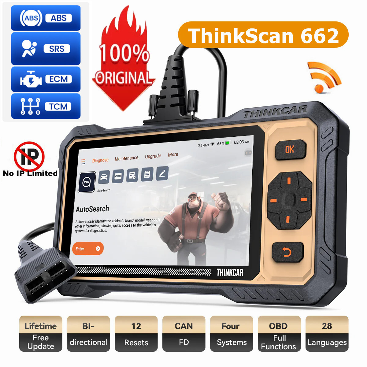 🔥2025 ThinkScan 662 OBD2 Scanner Engine ABS SRS SAS AT TPMS EPB Diagnostic Tool