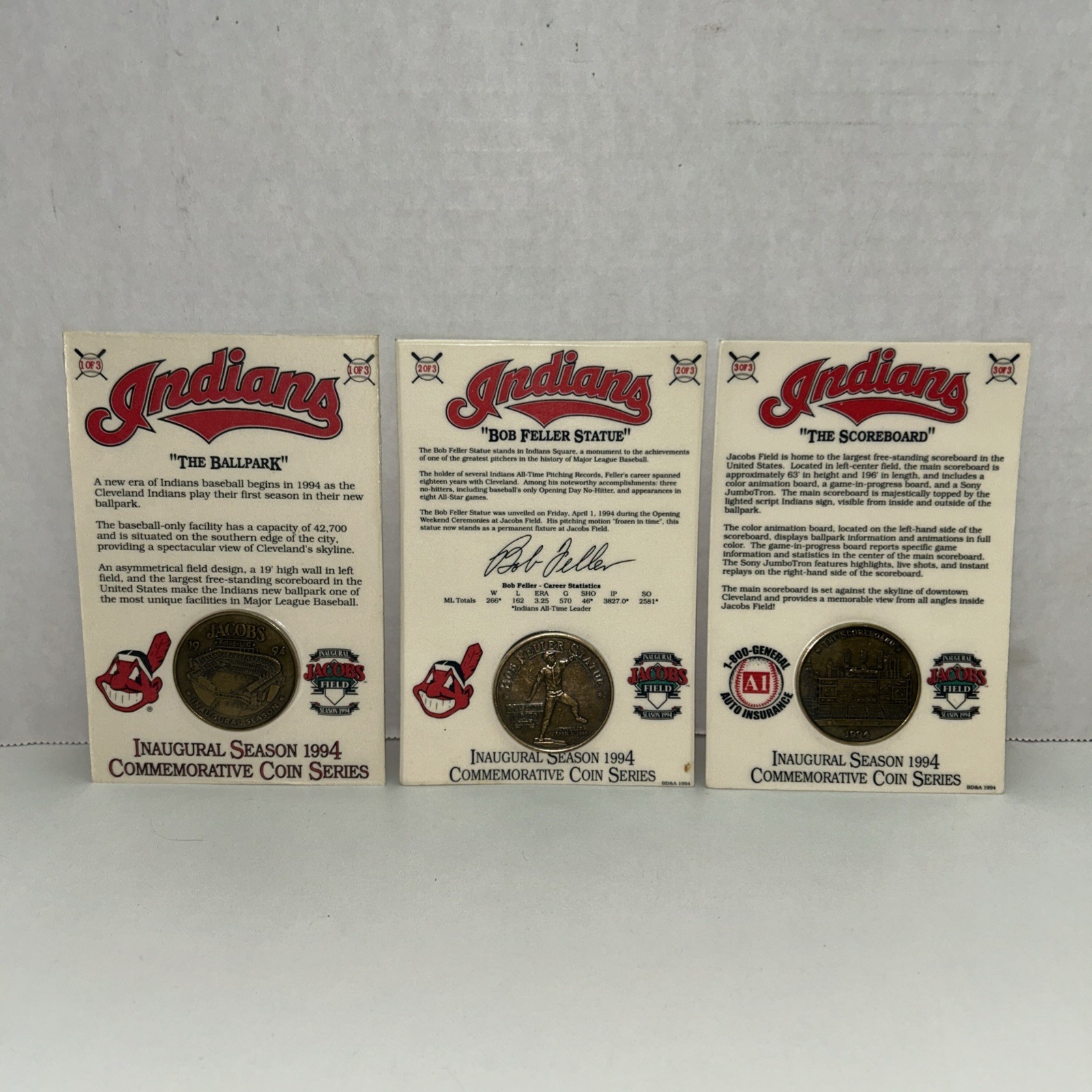 Cleveland Indians Inaugural Season 1994 Commemorative Coin Series Lot Of 3