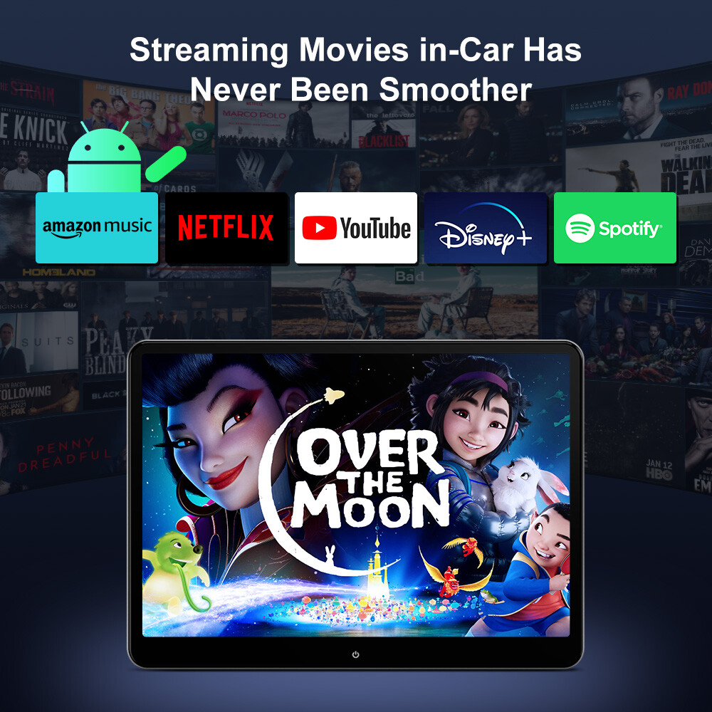 14" Android 64GB QHD Screen Car TV Backseat Headrest Monitor 4K WiFi +Headphones