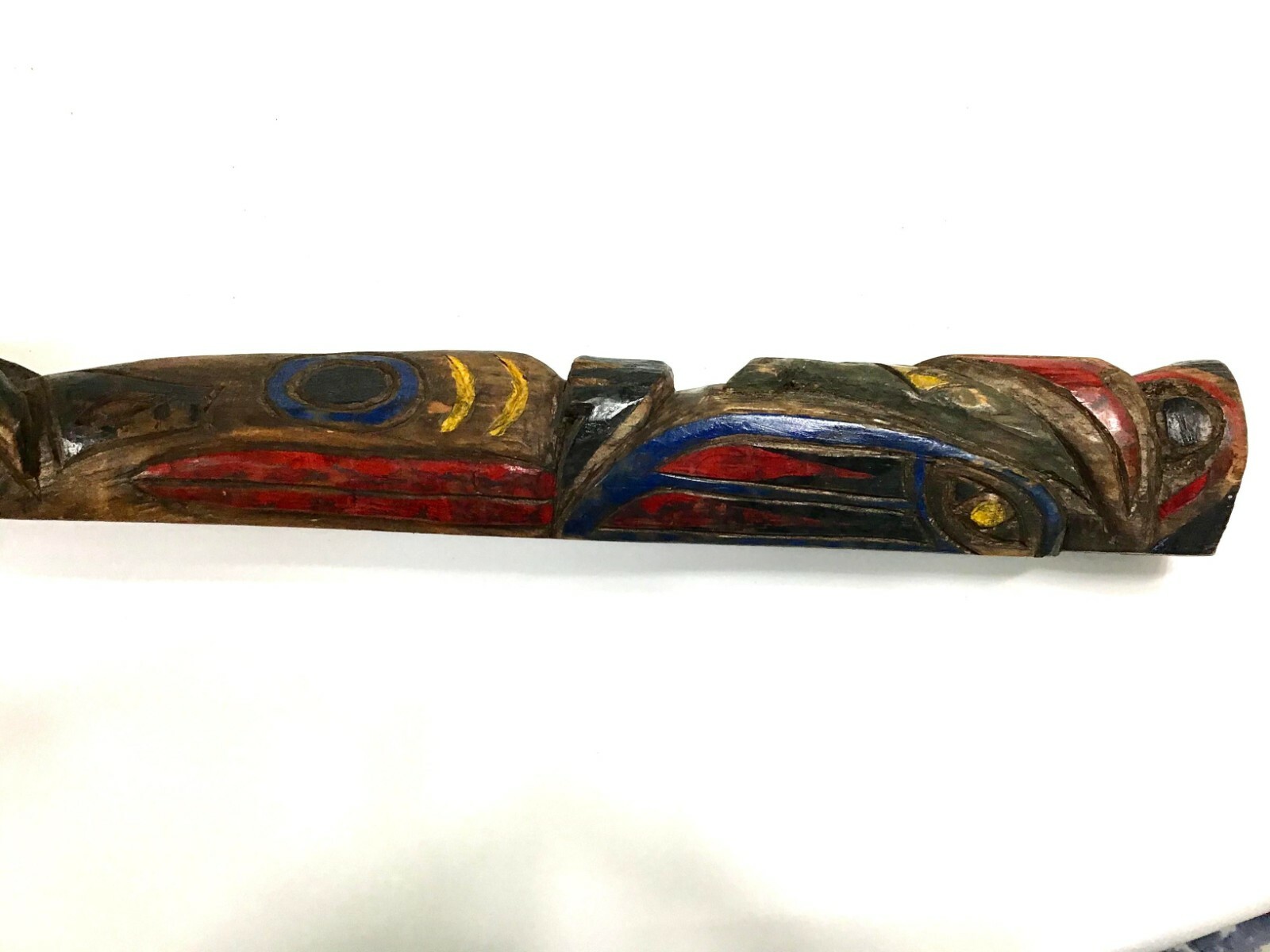 Ancient Northwest Indian Carved Totem Pole. Brilliant Colors 27 Inches