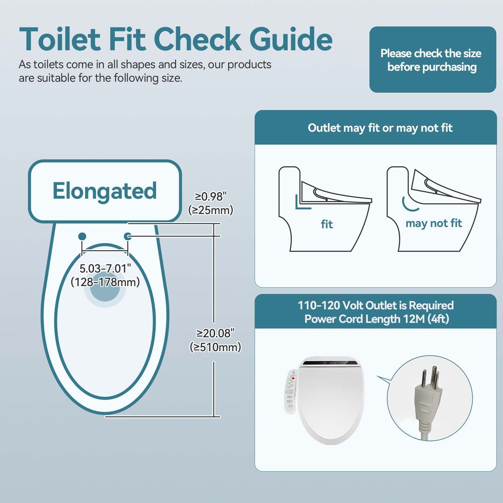 Smart Toilet Seat Electric Bidet Elongated Auto Deodorization Heated Nightlight