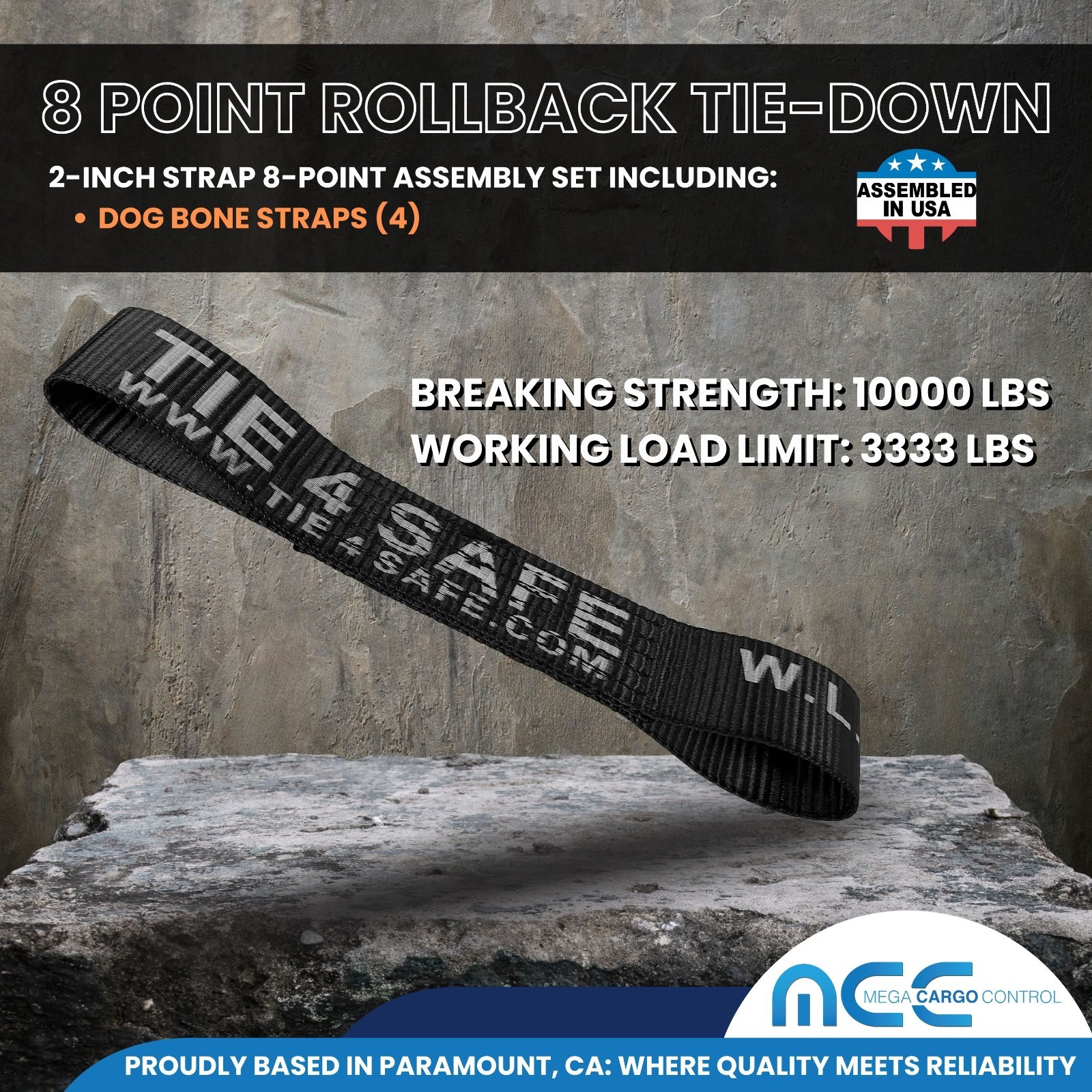 8 Point Rollback Tow Truck Tie Down Kit w/Chain End Towing USA Custom Made Black