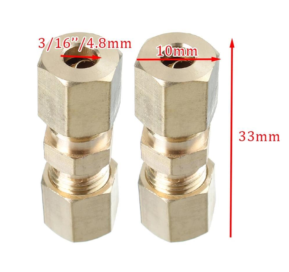 5x Brass Compression Fittings Union Connector For 3/16"OD Hydraulic Brake Lines