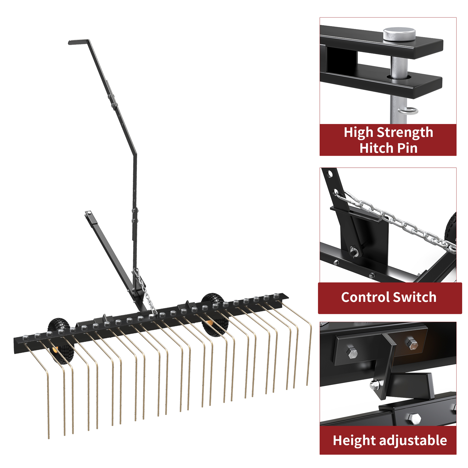 60" Corrosion Resistant Tow-Behind Landscape Rake for ATV UTV & Lawn Tractor Use