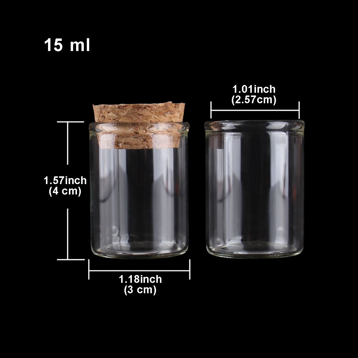 15ml-100ml Small Glass Test Tube with Cork Stopper Bottles Jars Vials 24 pieces