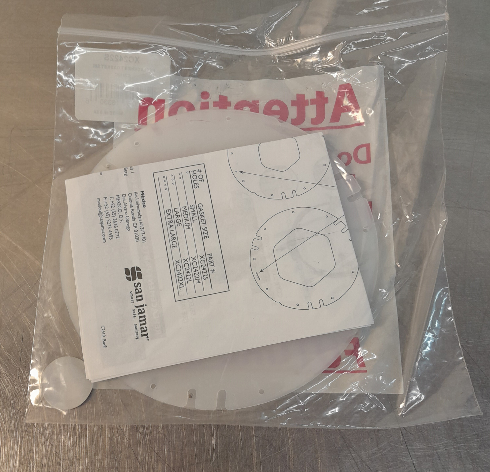 San Jamar XC2422S Small EZ-Fit Replacement Gasket 3 Piece