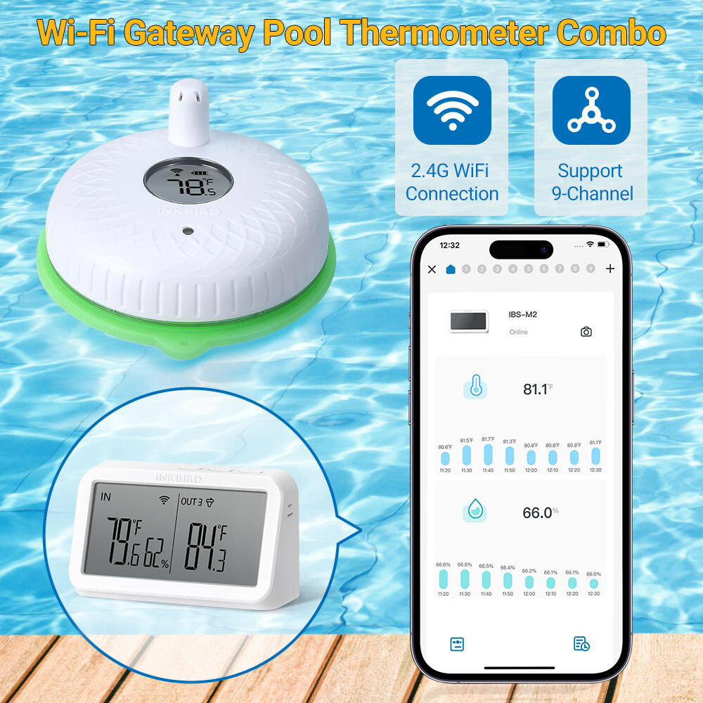 INKBIRD Floating Pool Thermometer Wi-Fi Gateway Combo Wireless App Control Ponds