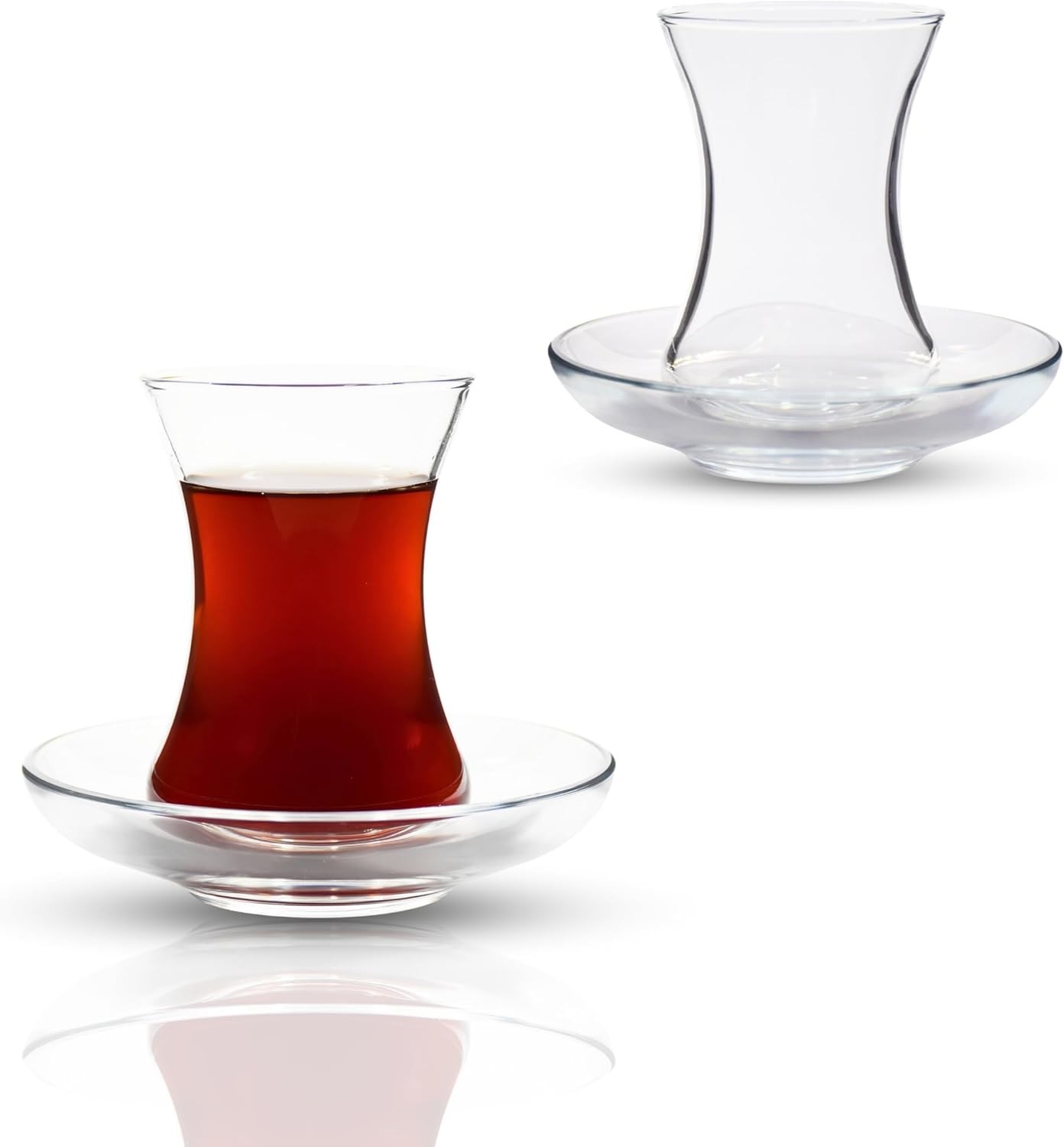 Turkish Tea Glass 12 pc Set Slim Waist Design Thick Sole