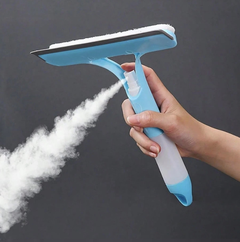 1pc 3-in-1 Glass Cleaning Squeegee Spray Bottle Window Scraper Tool - NEW