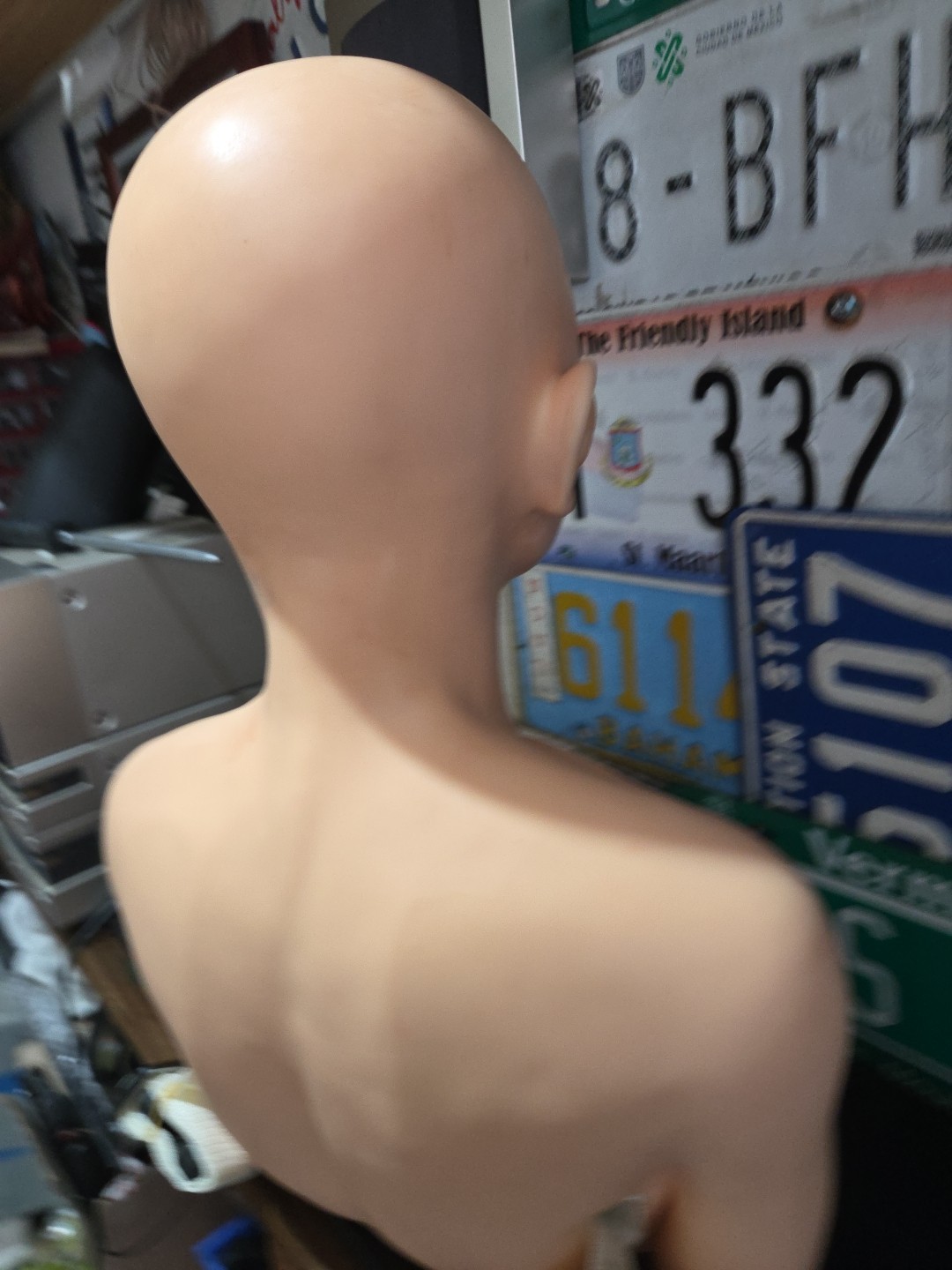 Pivot Point Mannequin Head Bald w Eyelashes Massage and Facial Practice Tool