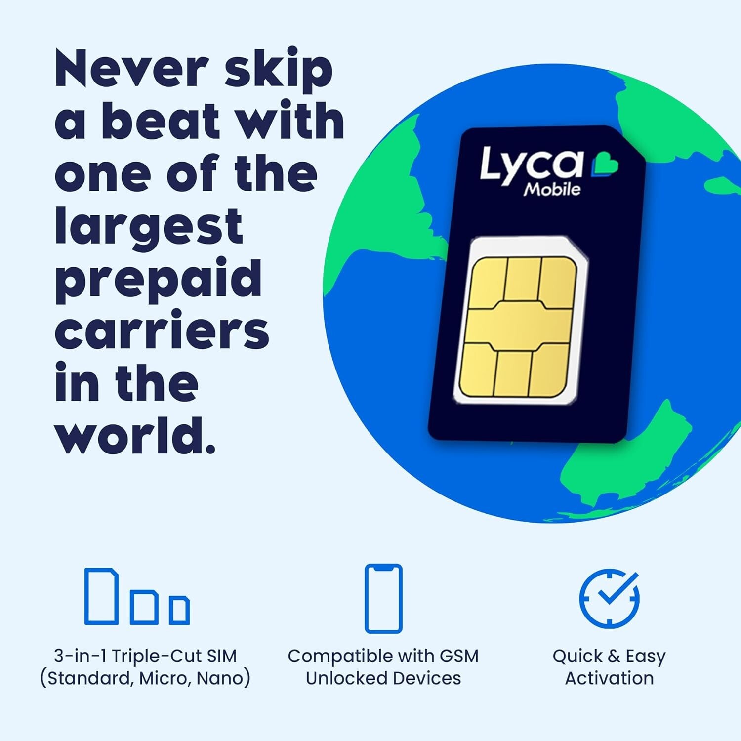 Lycamobile Prepaid SIM Card 15GB 4G/5G Unlimited Data-Talk,Text to 100 Countries