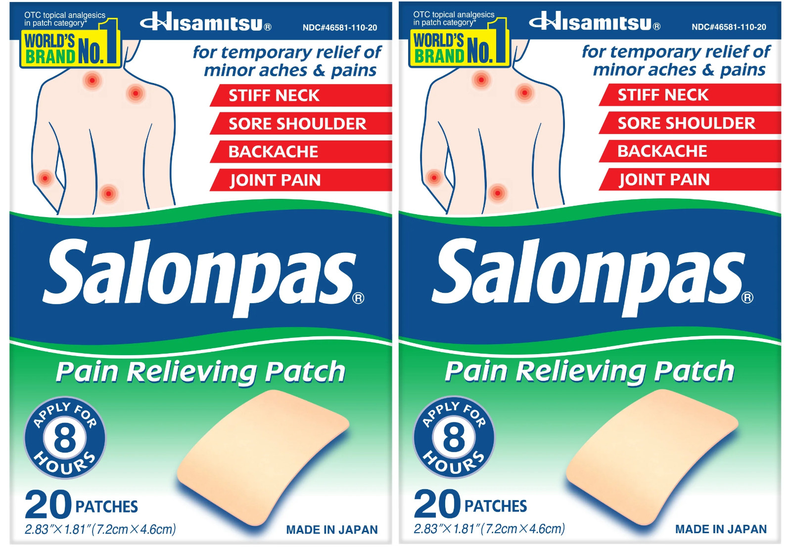Salonpas Pain Relieving Patch, 8-Hour Pain Relief, 40 Patches