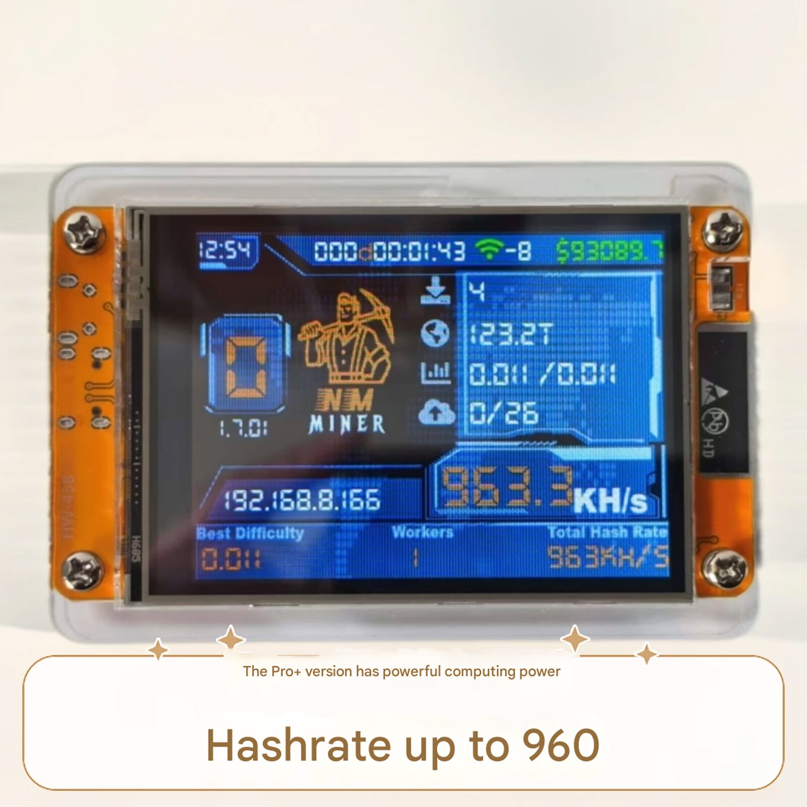 NMMiner 2.8 inch 1000K Hashrate BTC Solo LotteryCrypto Bitcoin Miner Solo Mini6i