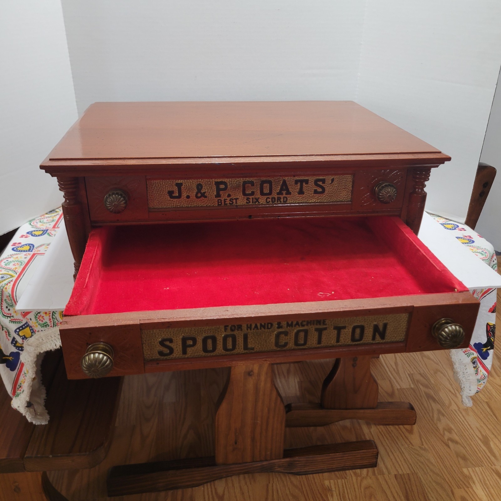 Antique J & P Coats 2 Draw Wood Spool Cotton Cabinet Counter Top Store Display