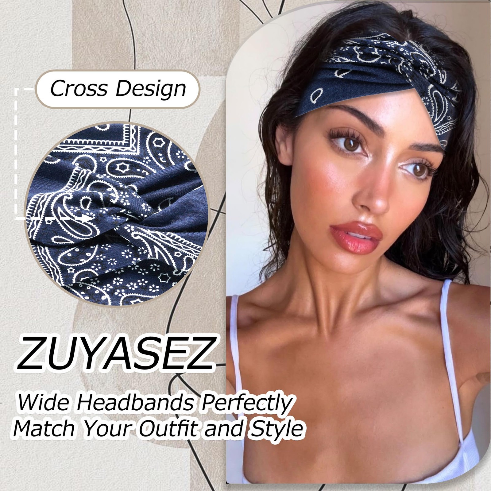 ZUYASEZ 4 Pack Wide Headbands for Women Paisley Twist Hair Bands Stretchy Cro...